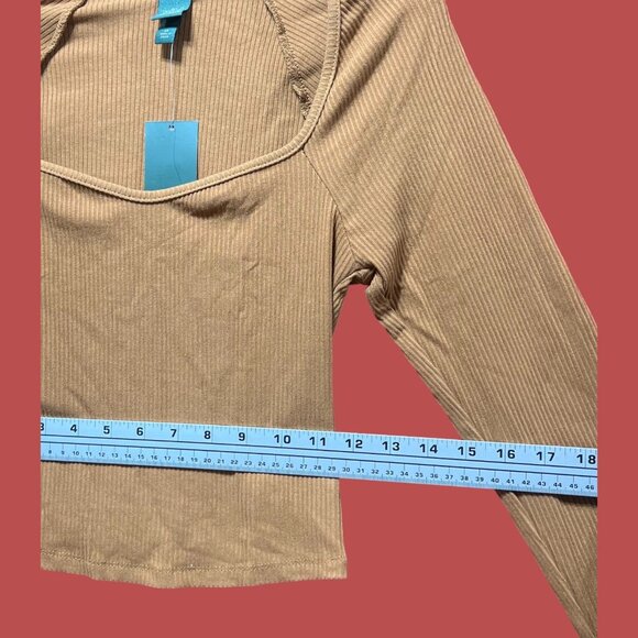 Wild Fable - Women's Long Sleeve Sweetheart Neck Shirt - Brown - Extra Small - Picture 4 of 13